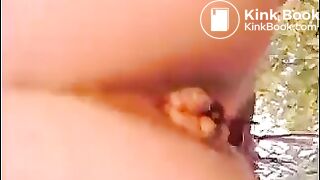 Girl shitting outdoor closeup