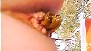 Girl shitting outdoor closeup