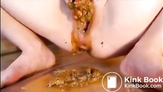 Shaved girl masturbating with diarrhea