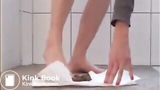 Girl shitting and put her feet on it