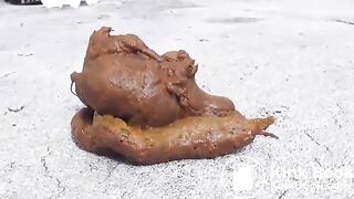 Pretty Asian girl shits outside