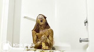 Dirty slut scat anal dildo and bath in shit