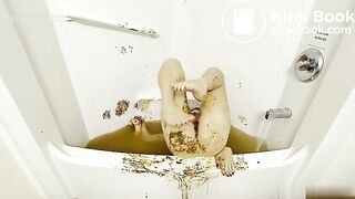 Dirty slut scat anal dildo and bath in shit