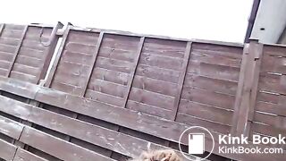 Skinny girl pees and poops outside