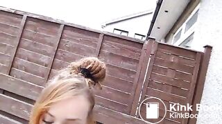 Skinny girl pees and poops outside