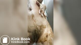 Dirty girl smears her body with shit