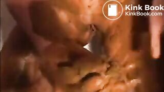 Dirty girl smearing shit all over her body