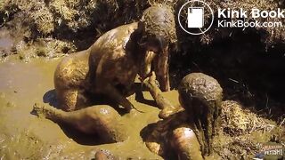Manure Sports Dunghill Climbing - Rada Brewer and Lyndra Lynn masturbating in cowshit