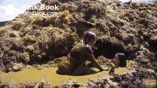 Manure Sports Dunghill Climbing - Rada Brewer and Lyndra Lynn masturbating in cowshit