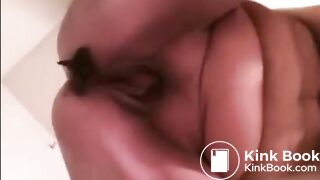 Big belly woman shitting closeup