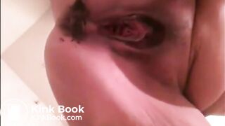 Big belly woman shitting closeup