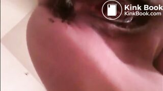 Big belly woman shitting closeup