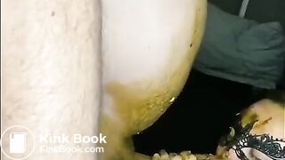 Scat BBW whore gets full mouth of shit