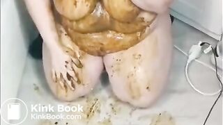 Scat BBW whore gets full mouth of shit