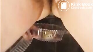 Girl masturbating her hairy cunt with shit