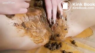 Messy lesbian scat session