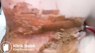 Hot Blonde pooping her red bodysuit