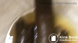 Skinny brunette girl spread legs for hard poop