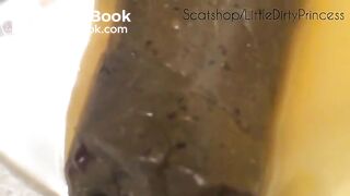 Skinny brunette girl spread legs for hard poop