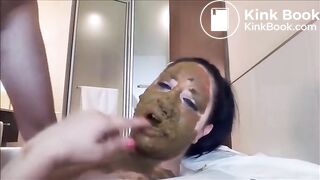 Scat mouth BBW fed with fresh shit