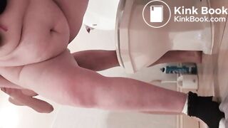 BBW Pisses and shits over toilet with a friend