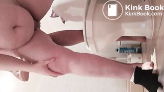 BBW Pisses and shits over toilet with a friend