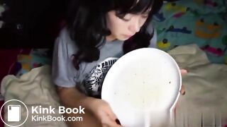 Cute teen eats her shit for the first time