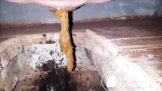 Constipated girl non stop shitting in a dirty toilet
