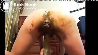 Girl in crazy dildo masturbation with shit