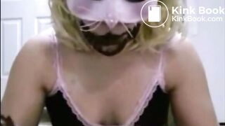 Masked blonde eating her own shit