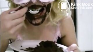 Masked blonde eating her own shit