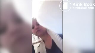 Round booty girl pooping at home