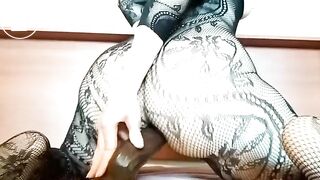 She is pooping on her big black dildo