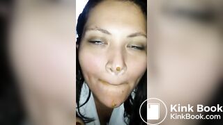Female enjoys eating a mouthful of shit