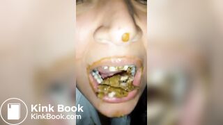 Female enjoys eating a mouthful of shit