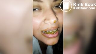 Female enjoys eating a mouthful of shit