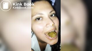 Female enjoys eating a mouthful of shit
