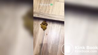 Inked up slut drops a load on the floor