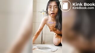 Sexy Chinese scat girl licking shit from the public toilet