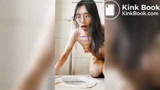 Sexy Chinese scat girl licking shit from the public toilet