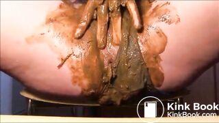 Woman shitting diarrhea and fisting with a lot of shit