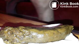 Je fais un beau boudin brun, je renifle, je goûte et je crache mon foutre