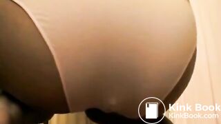 Poops In white panties tied standing