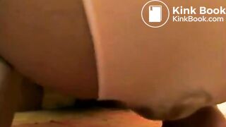 Poops In white panties tied standing