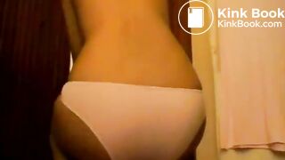 Poops In white panties tied standing