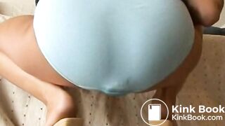 Messes and wets her blue panties