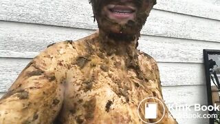 Asian woman smiles covered in scat