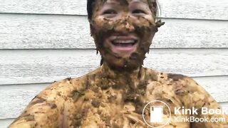 Asian woman smiles covered in scat