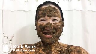 Asian woman laughs covered in scat