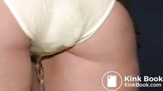 Desperate poop and piss in white knickers